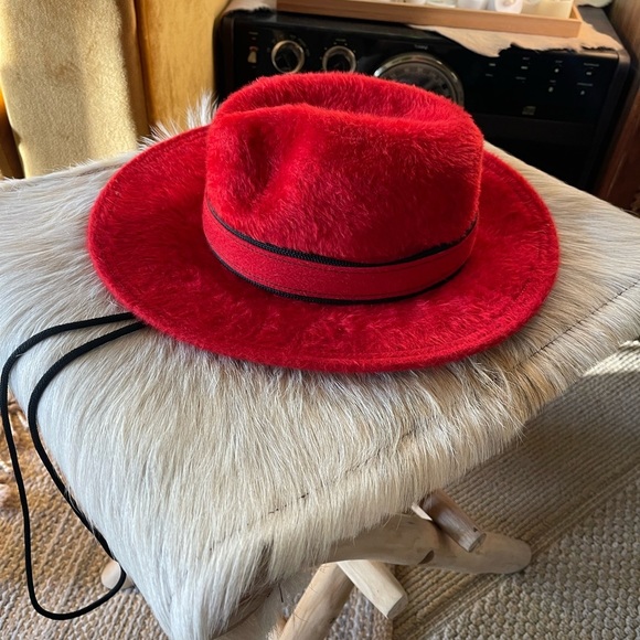 Vintage Mr. John Jr. Plush red velour felt fur fedora hat with black rope main image 4